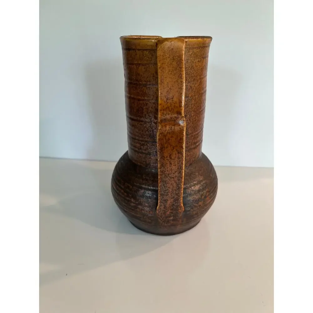 Vintage Mid-century Rare Salt Glaze Pitcher Double Handle Unique JL